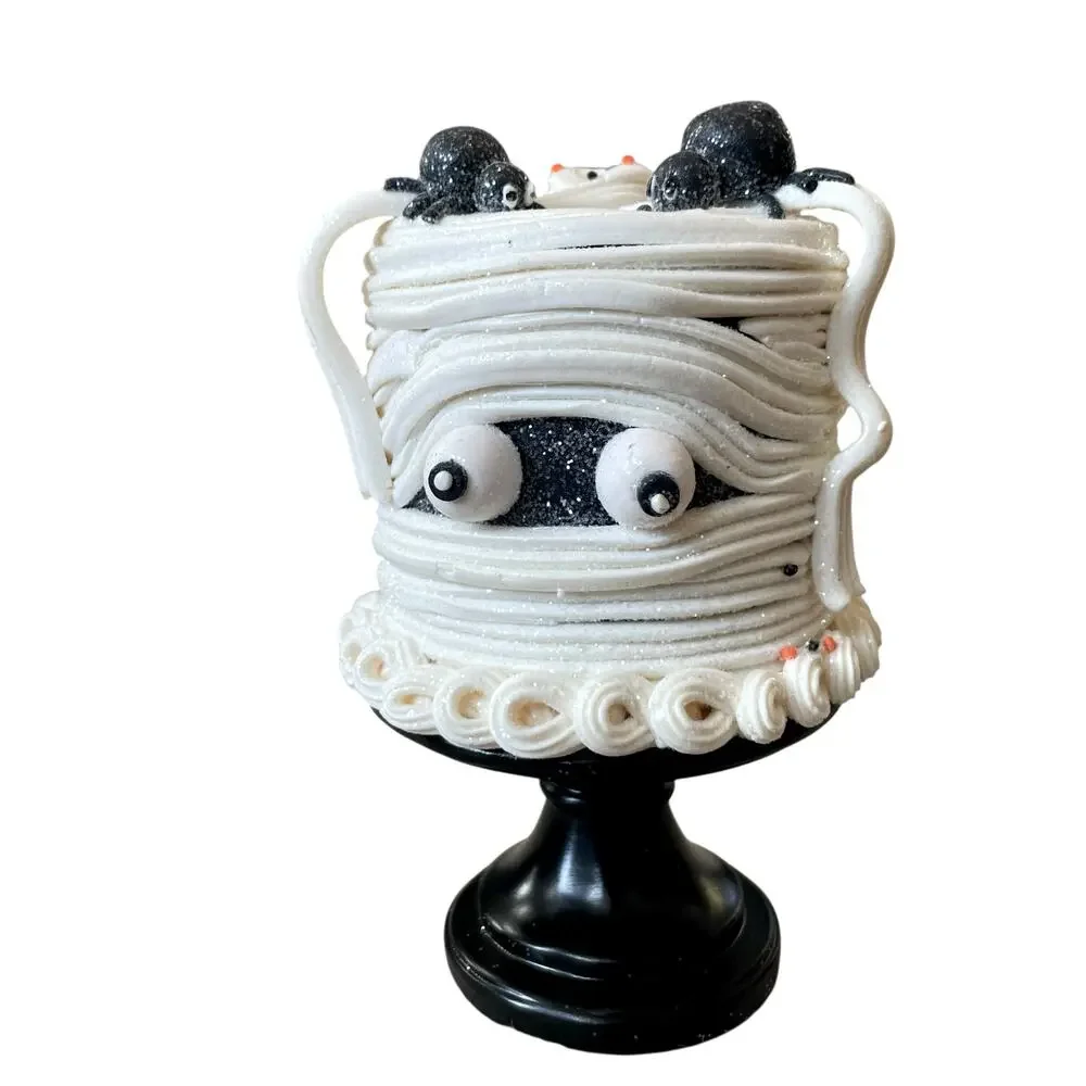 Happy Halloween CANDY CORN LANE Mummy Cake On Stand Super Cute Table Decor NEW